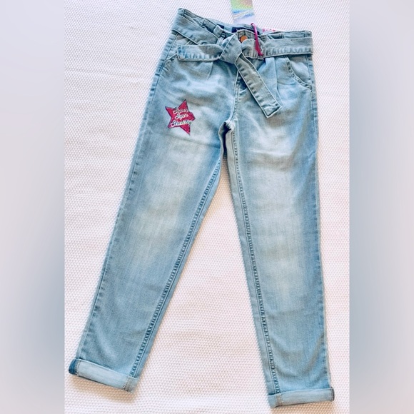 Vigoss Other - VIGOSS Georgia Girlfriend Super Stretch Light Blue Jeans w Denim Belt Tie